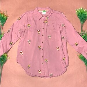 Anthropologie Mauve Embroidered Shirt